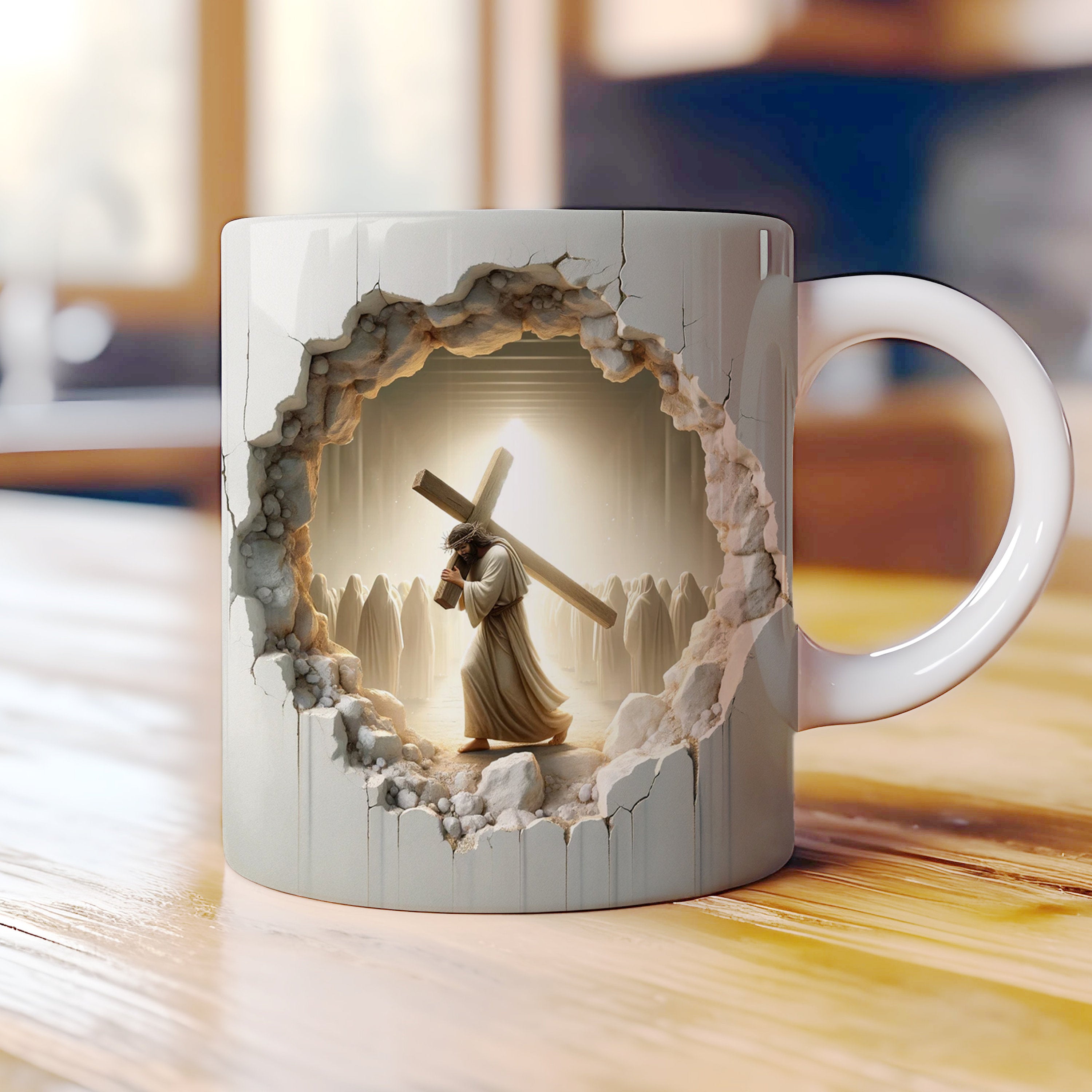 3D Jesus Cross Mug Wrap PNG, Luxury Religious Christian Sublimation, 11oz 15oz Coffee Cup Design, Spiritual Faith Gift Digital Download