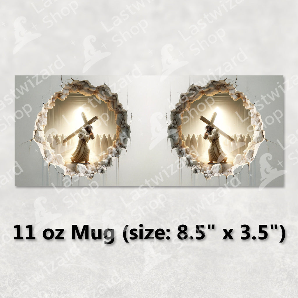 3D Jesus Cross Mug Wrap PNG, Luxury Religious Christian Sublimation, 11oz 15oz Coffee Cup Design, Spiritual Faith Gift Digital Download