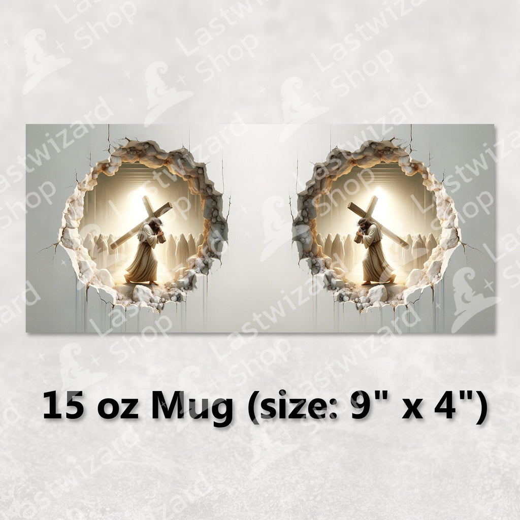 3D Jesus Cross Mug Wrap PNG, Luxury Religious Christian Sublimation, 11oz 15oz Coffee Cup Design, Spiritual Faith Gift Digital Download