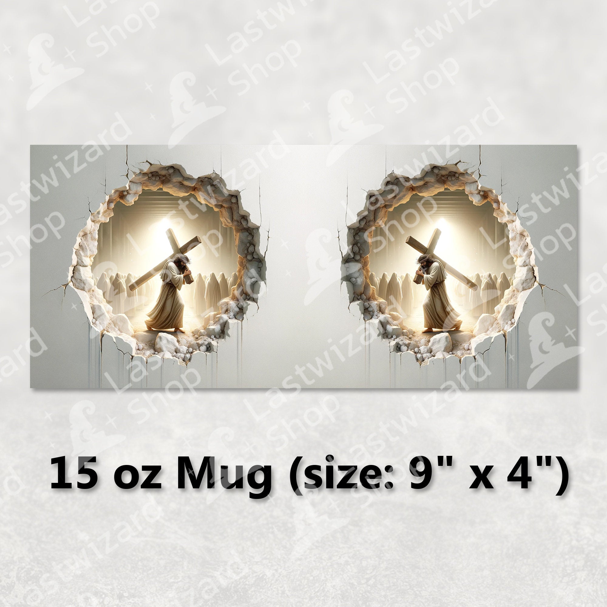 3D Jesus Cross Mug Wrap PNG, Luxury Religious Christian Sublimation, 11oz 15oz Coffee Cup Design, Spiritual Faith Gift Digital Download