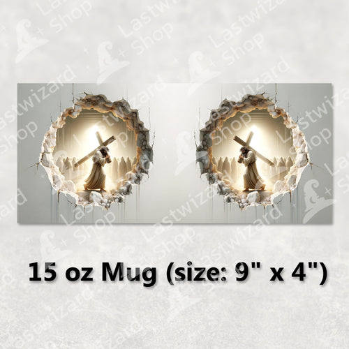3D Jesus Cross Mug Wrap PNG, Luxury Religious Christian Sublimation, 11oz 15oz Coffee Cup Design, Spiritual Faith Gift Digital Download