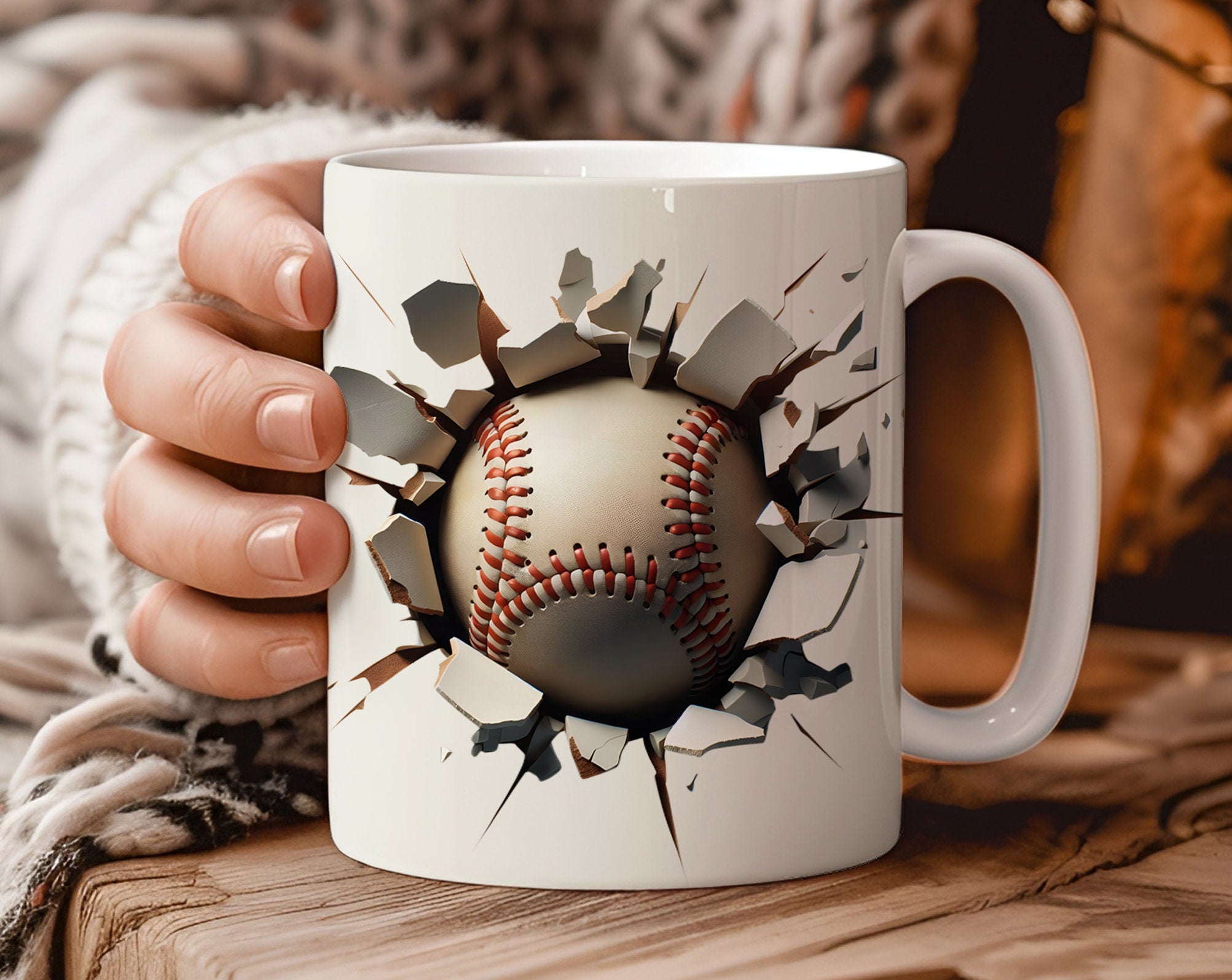 3d Baseball Coffee Cup Mug Wrap 11oz - 15oz Mugs Cliparts Sublimation Design PNG Template Download Digital File