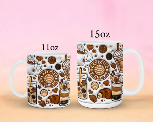 3D Cafecito y Chisme Inflated Mug Wrap, 3D Pan Dulce Mug, Mexican Gifts, Puffy Coffee Mug, Conchas Mexicanas, Digital Download