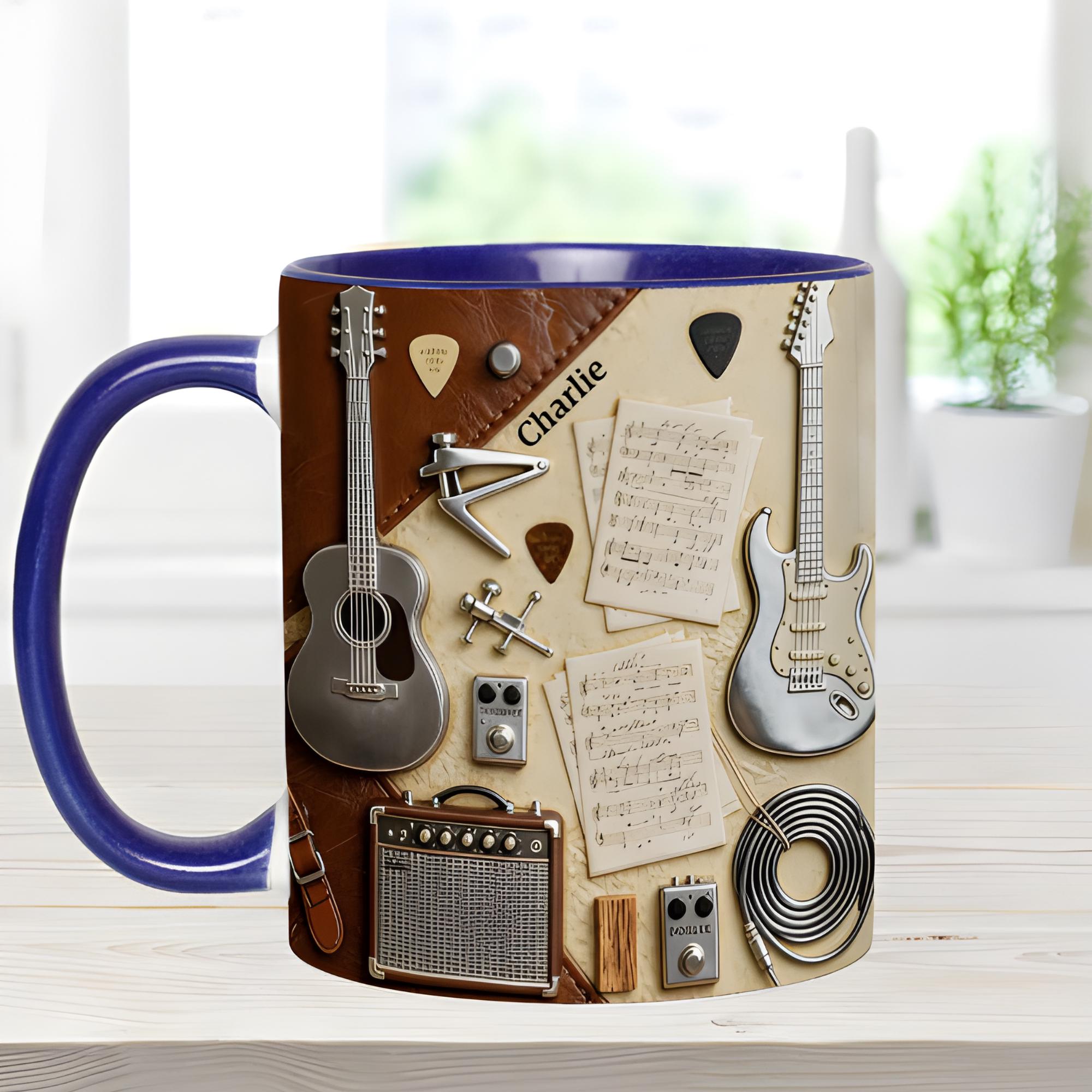 Custom Guitar Ceramic 3D Effect Coffee Mug, Music Lover Cup, Guitar Player Design, Gift For Guitarist Musician Dad Brother,Father's Day Gift
