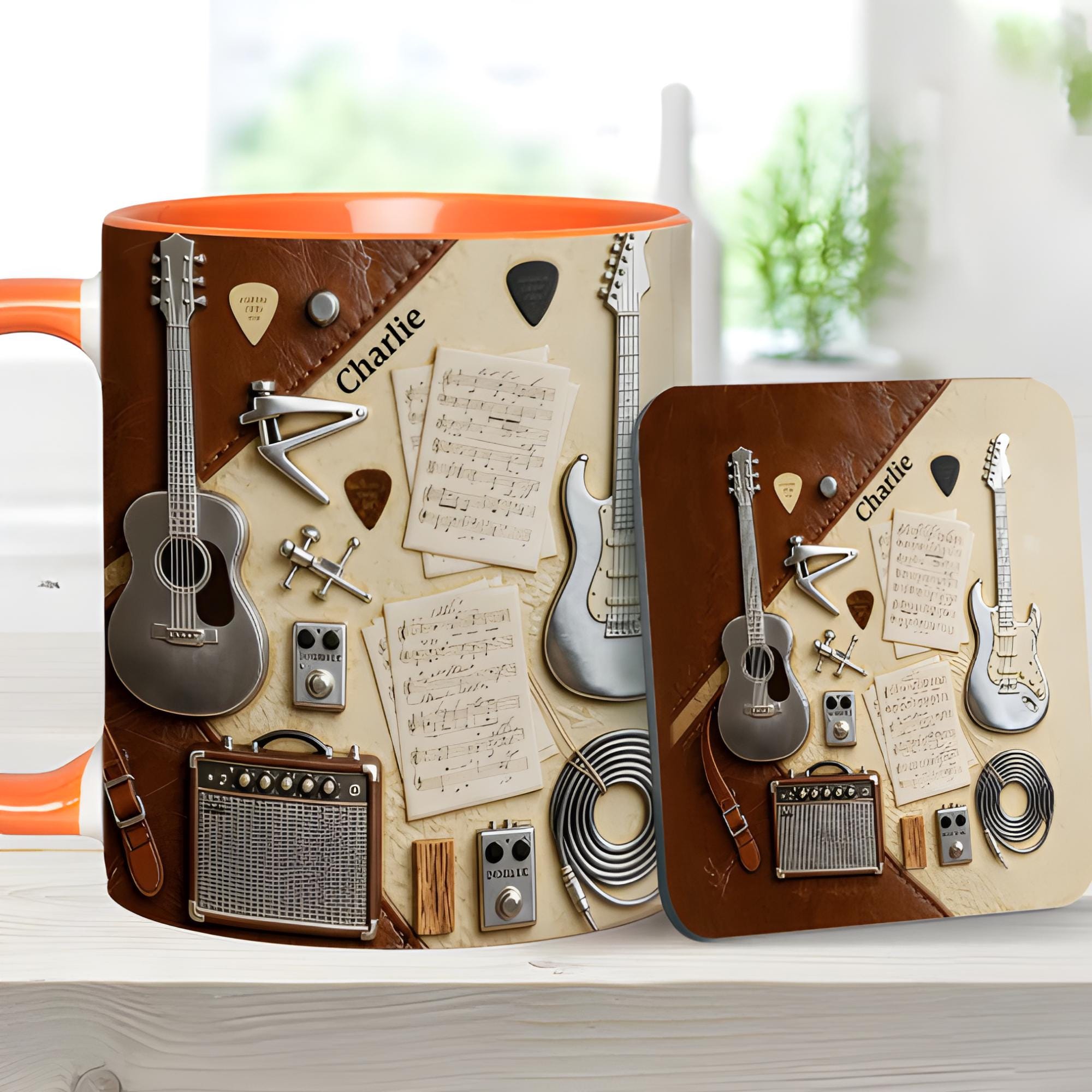 Custom Guitar Ceramic 3D Effect Coffee Mug, Music Lover Cup, Guitar Player Design, Gift For Guitarist Musician Dad Brother,Father's Day Gift