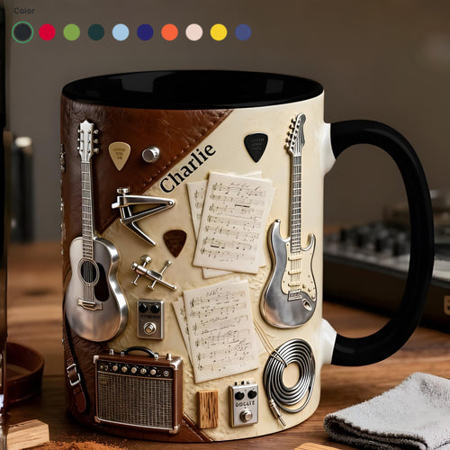 Custom Guitar Ceramic 3D Effect Coffee Mug, Music Lover Cup, Guitar Player Design, Gift For Guitarist Musician Dad Brother,Father's Day Gift