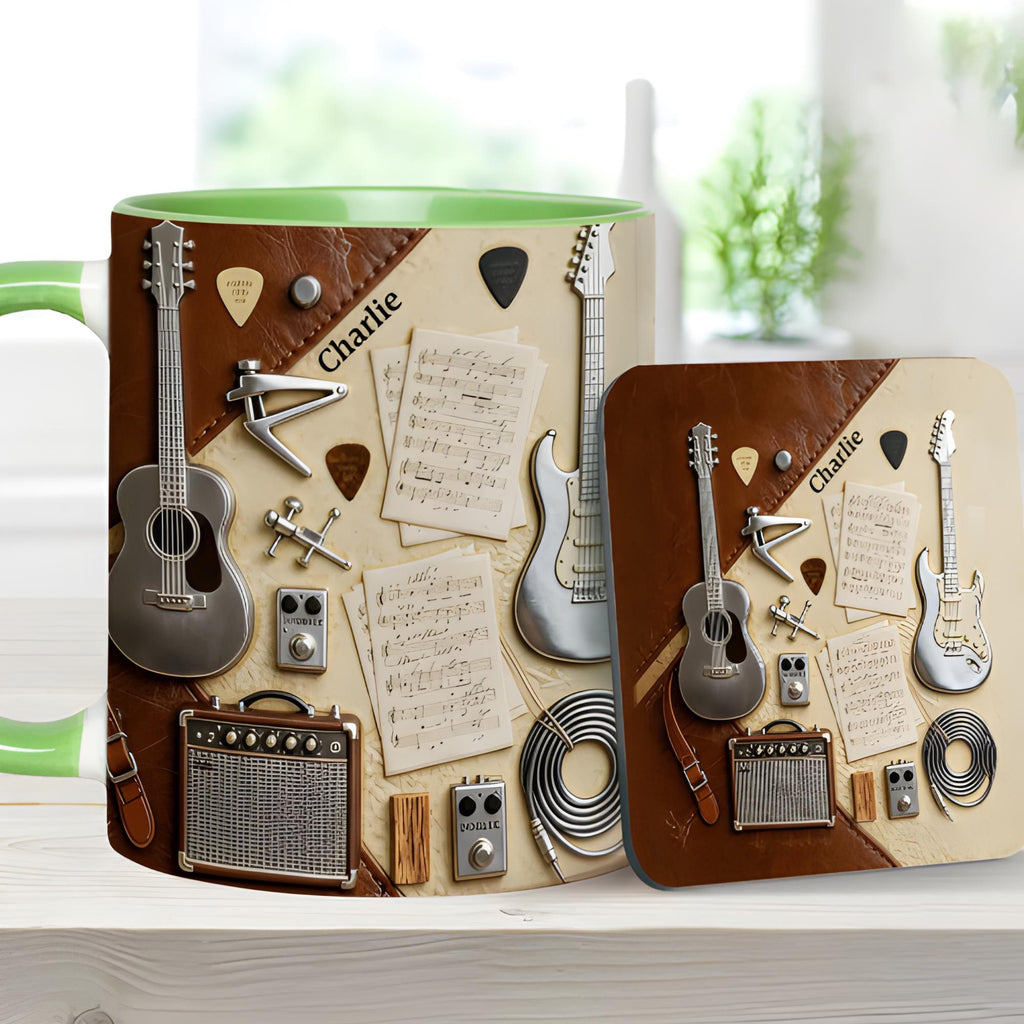 Custom Guitar Ceramic 3D Effect Coffee Mug, Music Lover Cup, Guitar Player Design, Gift For Guitarist Musician Dad Brother,Father's Day Gift