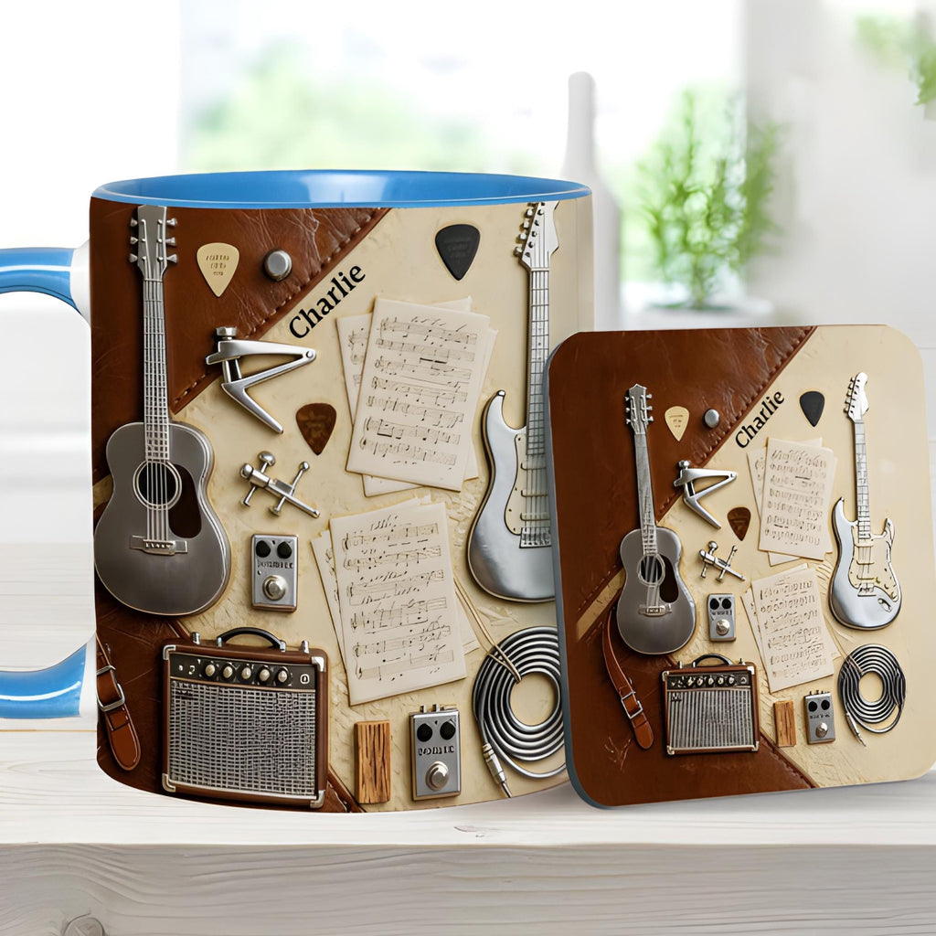 Custom Guitar Ceramic 3D Effect Coffee Mug, Music Lover Cup, Guitar Player Design, Gift For Guitarist Musician Dad Brother,Father's Day Gift