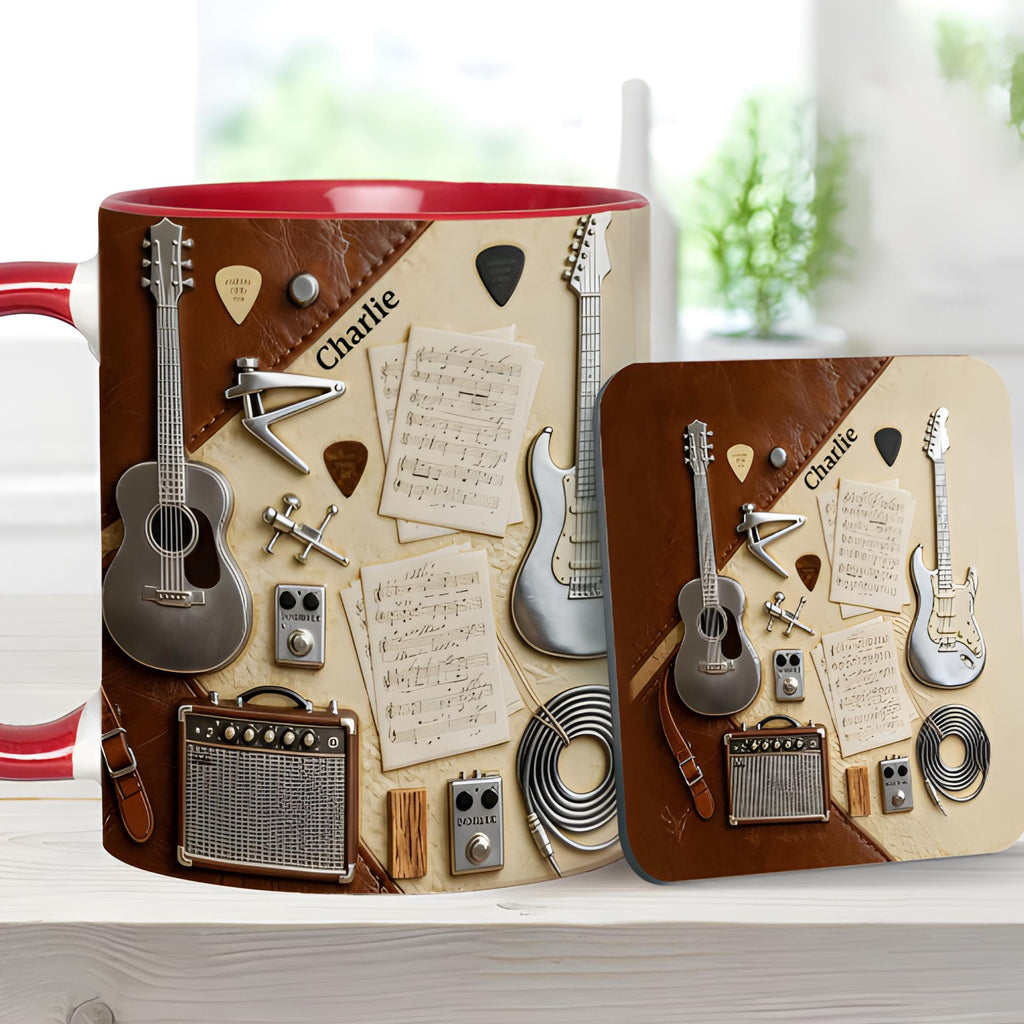 Custom Guitar Ceramic 3D Effect Coffee Mug, Music Lover Cup, Guitar Player Design, Gift For Guitarist Musician Dad Brother,Father's Day Gift