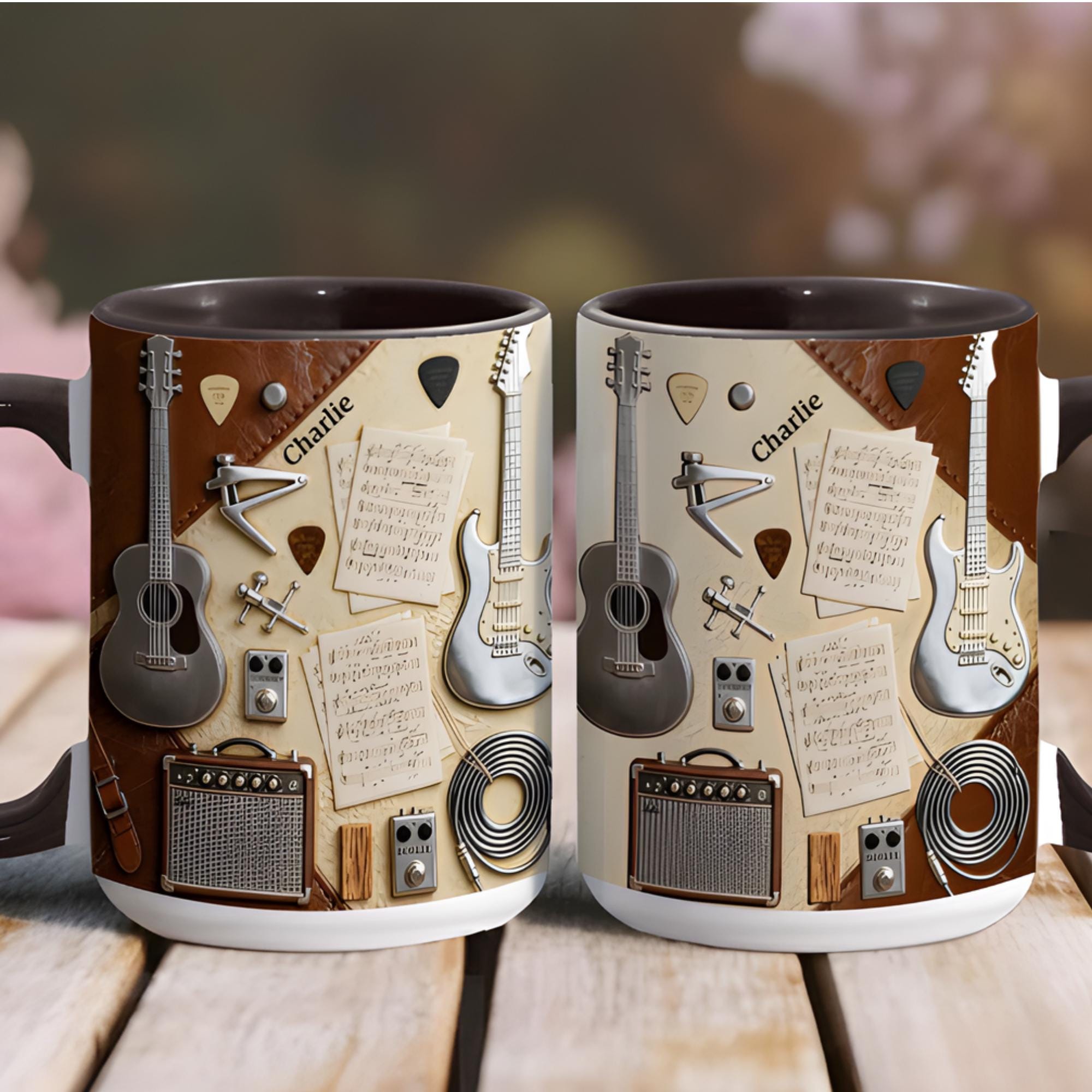 Custom Guitar Ceramic 3D Effect Coffee Mug, Music Lover Cup, Guitar Player Design, Gift For Guitarist Musician Dad Brother,Father's Day Gift