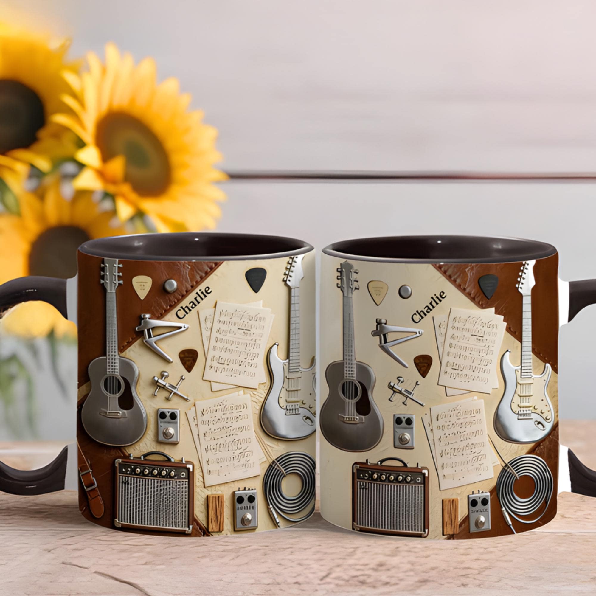 Custom Guitar Ceramic 3D Effect Coffee Mug, Music Lover Cup, Guitar Player Design, Gift For Guitarist Musician Dad Brother,Father's Day Gift