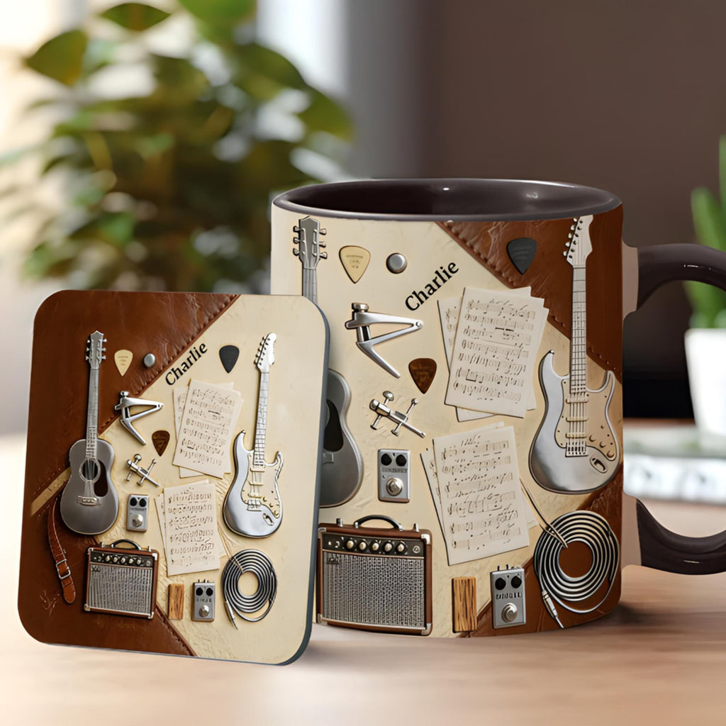 Custom Guitar Ceramic 3D Effect Coffee Mug, Music Lover Cup, Guitar Player Design, Gift For Guitarist Musician Dad Brother,Father's Day Gift