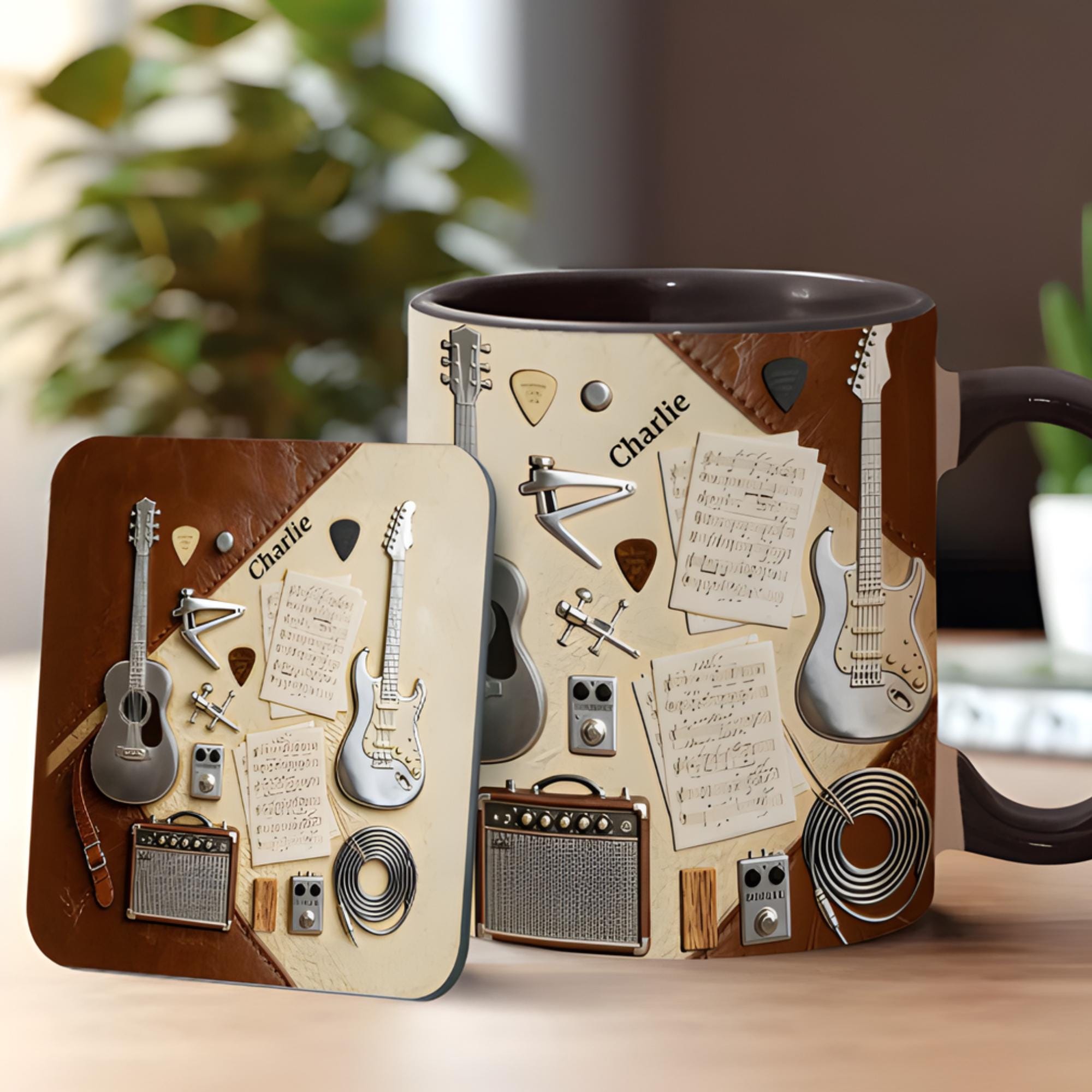 Custom Guitar Ceramic 3D Effect Coffee Mug, Music Lover Cup, Guitar Player Design, Gift For Guitarist Musician Dad Brother,Father's Day Gift