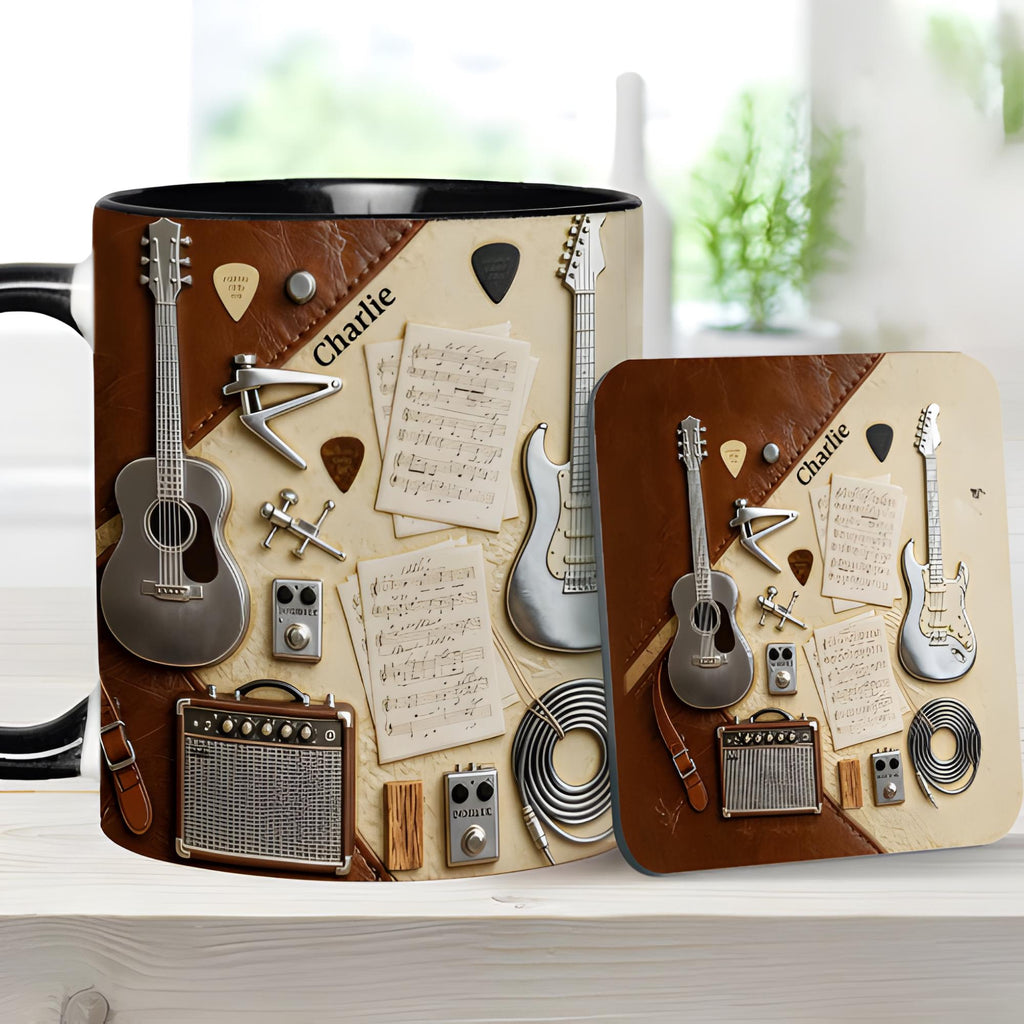 Custom Guitar Ceramic 3D Effect Coffee Mug, Music Lover Cup, Guitar Player Design, Gift For Guitarist Musician Dad Brother,Father's Day Gift