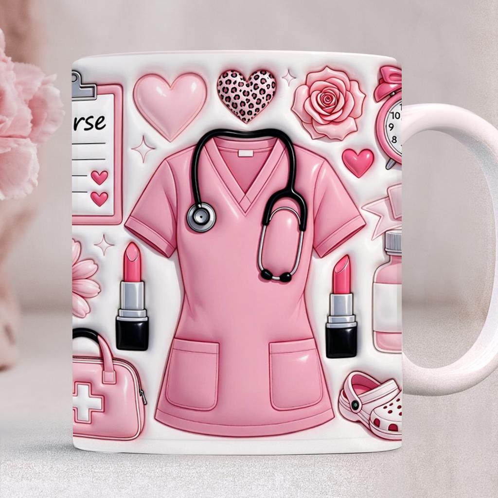 Inflated Nurse Mug Wrap PNG, Nurse Appreciation 11Oz & 15Oz Mug PNG, 3d Nursing Sublimation Design