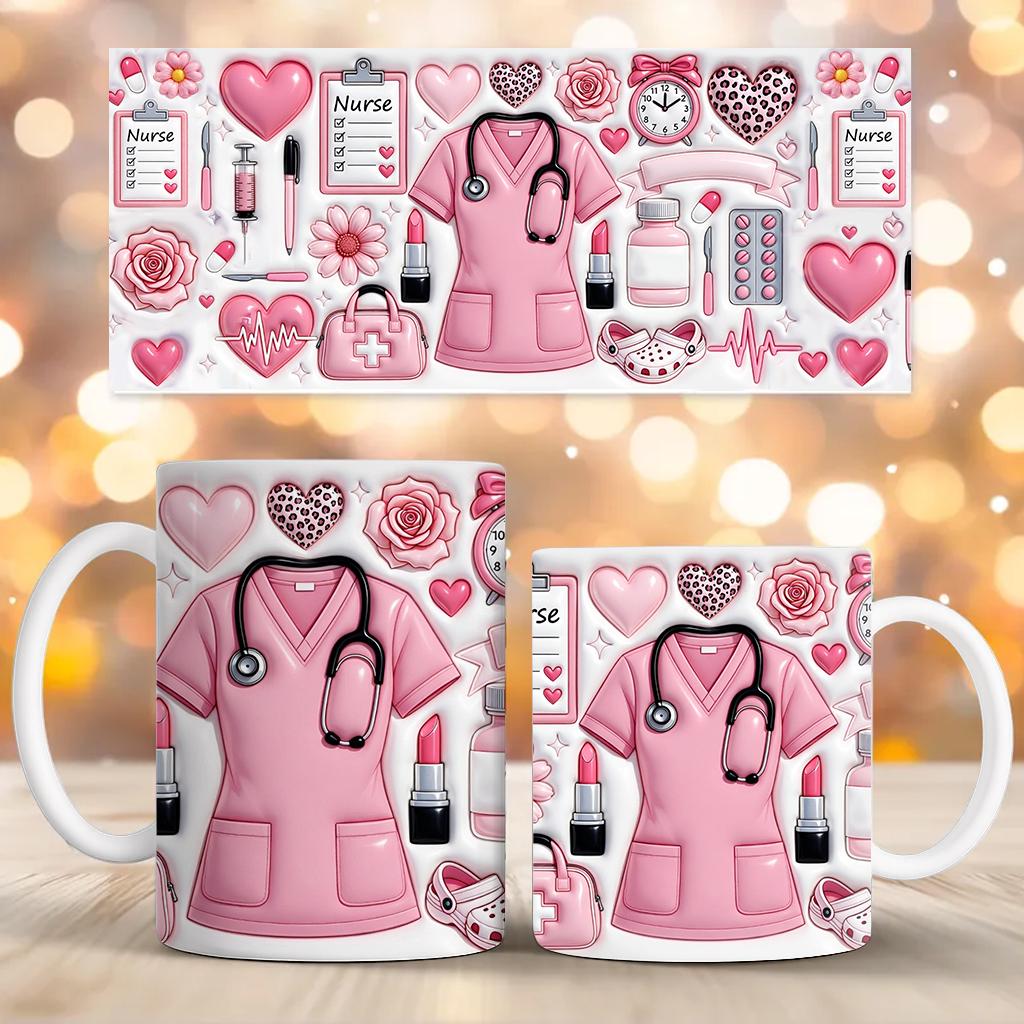 Inflated Nurse Mug Wrap PNG, Nurse Appreciation 11Oz & 15Oz Mug PNG, 3d Nursing Sublimation Design