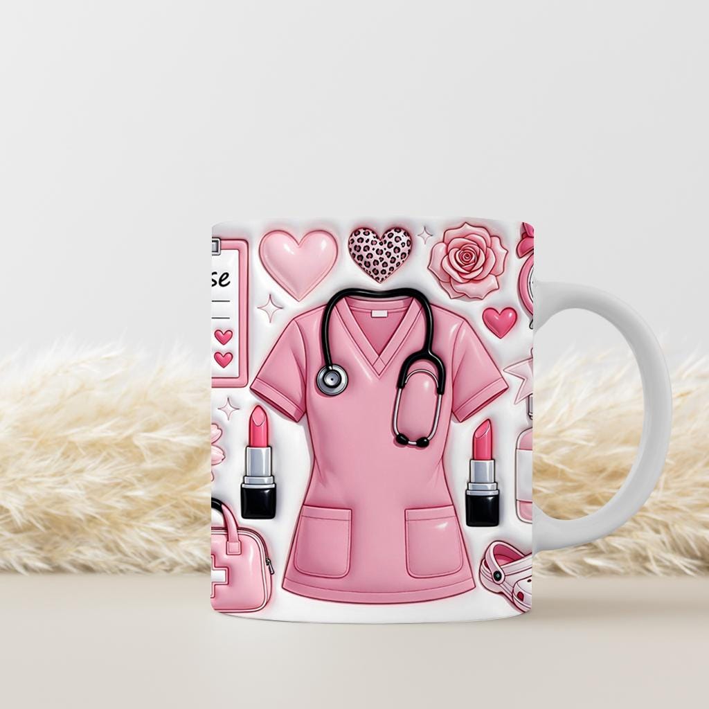 Inflated Nurse Mug Wrap PNG, Nurse Appreciation 11Oz & 15Oz Mug PNG, 3d Nursing Sublimation Design