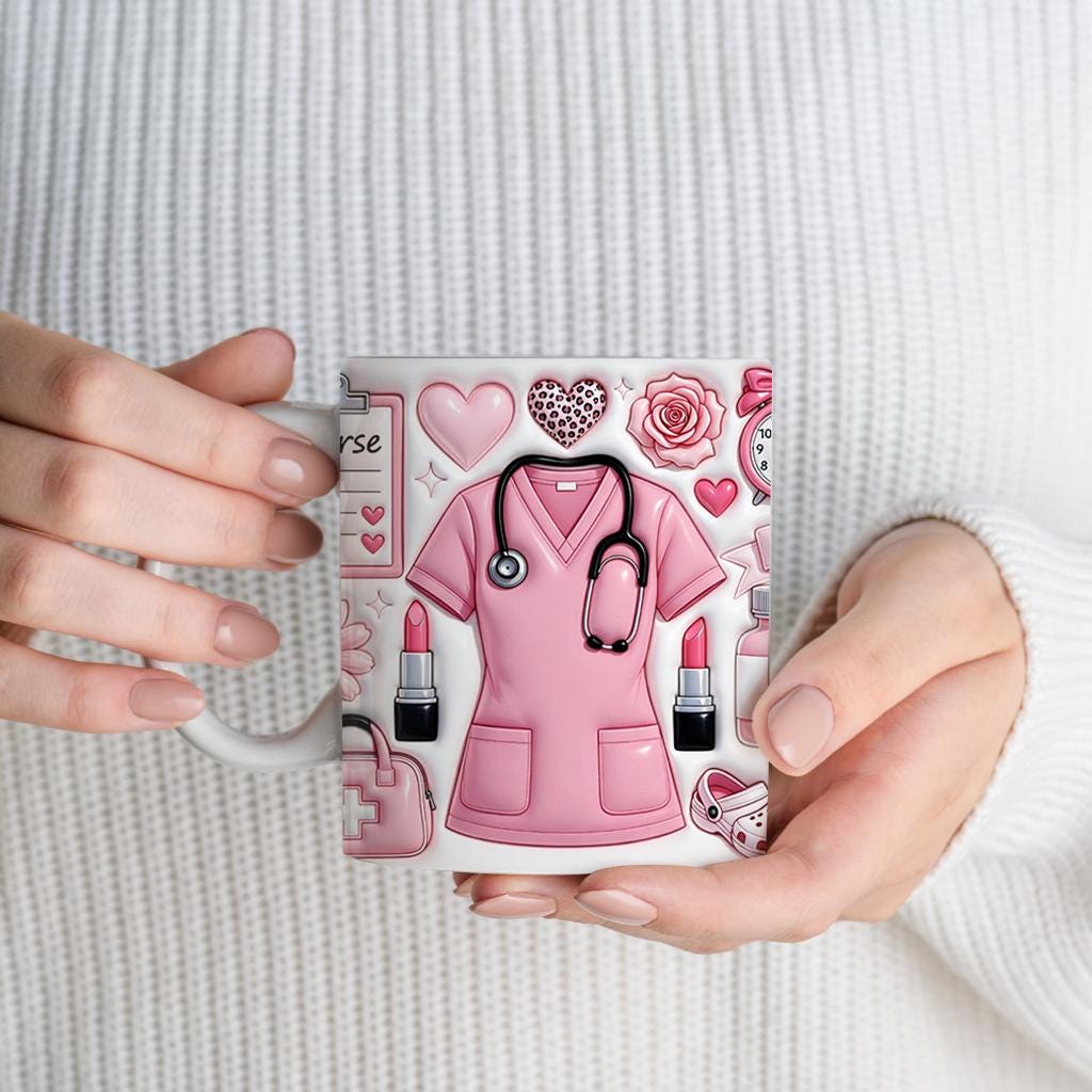 Inflated Nurse Mug Wrap PNG, Nurse Appreciation 11Oz & 15Oz Mug PNG, 3d Nursing Sublimation Design