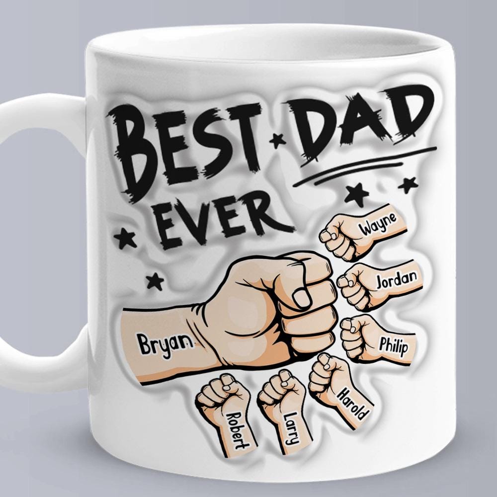 Personalized Dad Coffee Mug with Kids Names, Custom Father’s Day Mug, Gift for Dad from Kids, 3D Inflated Design Cup 11oz 15oz