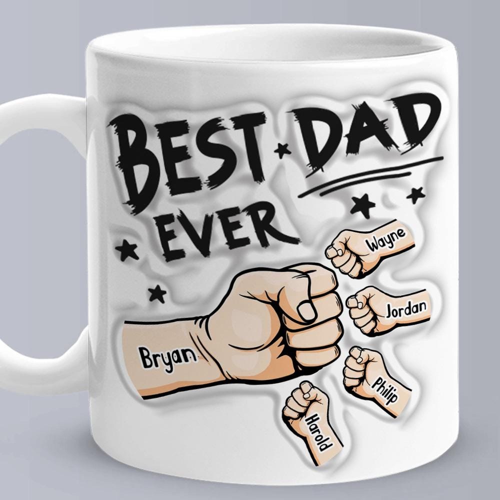 Personalized Dad Coffee Mug with Kids Names, Custom Father’s Day Mug, Gift for Dad from Kids, 3D Inflated Design Cup 11oz 15oz
