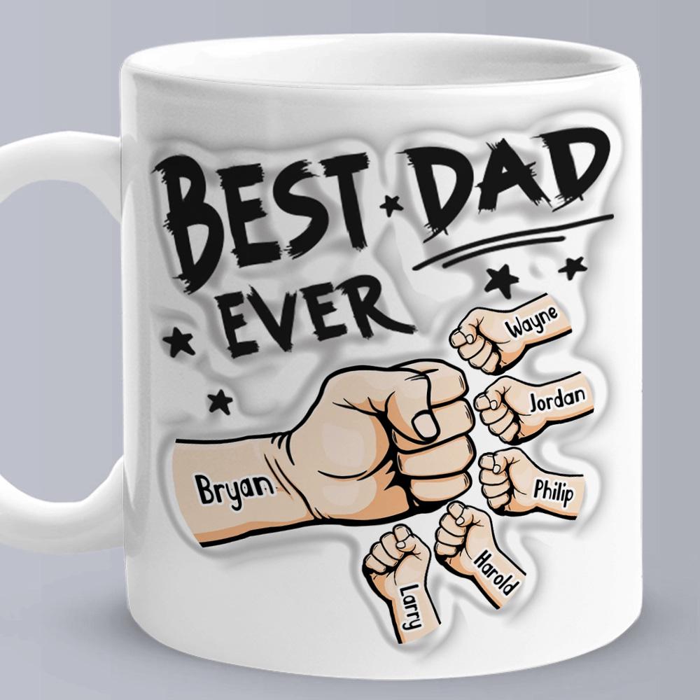 Personalized Dad Coffee Mug with Kids Names, Custom Father’s Day Mug, Gift for Dad from Kids, 3D Inflated Design Cup 11oz 15oz