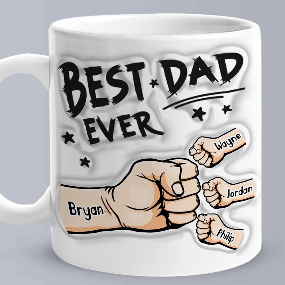 Personalized Dad Coffee Mug with Kids Names, Custom Father’s Day Mug, Gift for Dad from Kids, 3D Inflated Design Cup 11oz 15oz