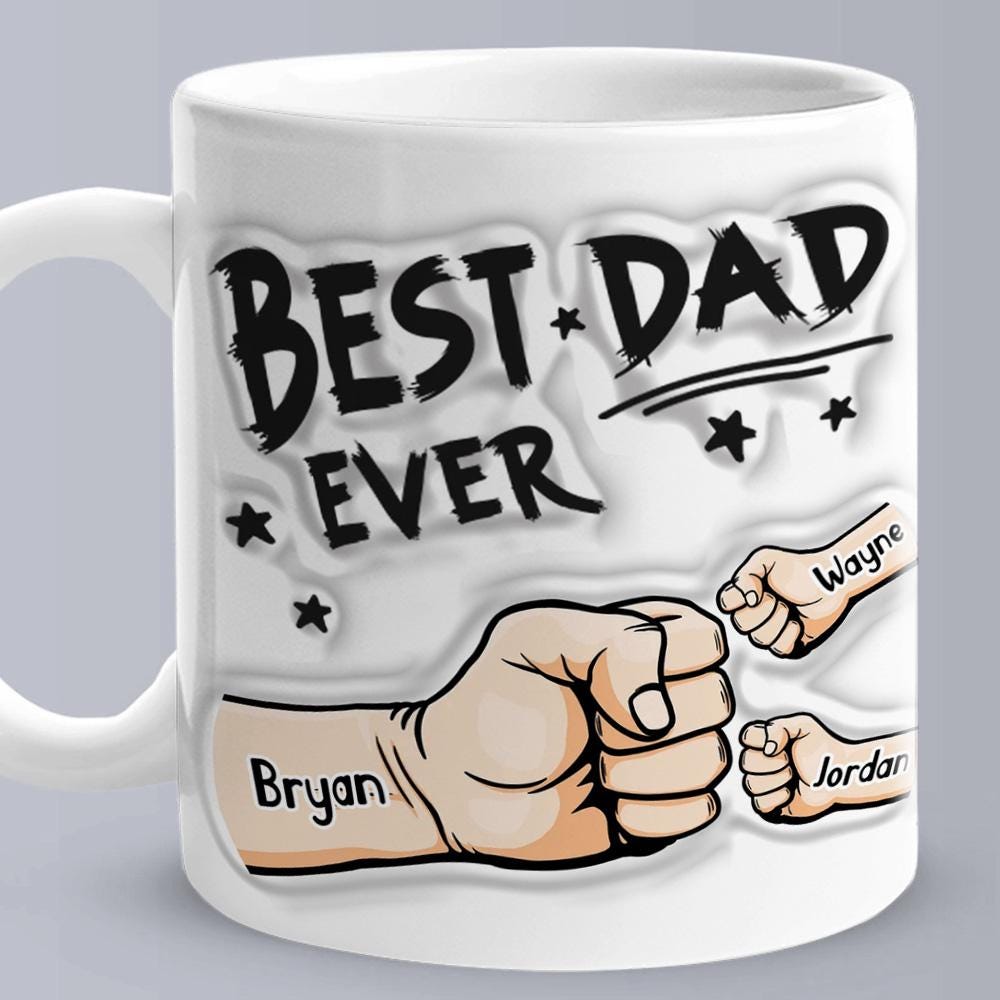 Personalized Dad Coffee Mug with Kids Names, Custom Father’s Day Mug, Gift for Dad from Kids, 3D Inflated Design Cup 11oz 15oz