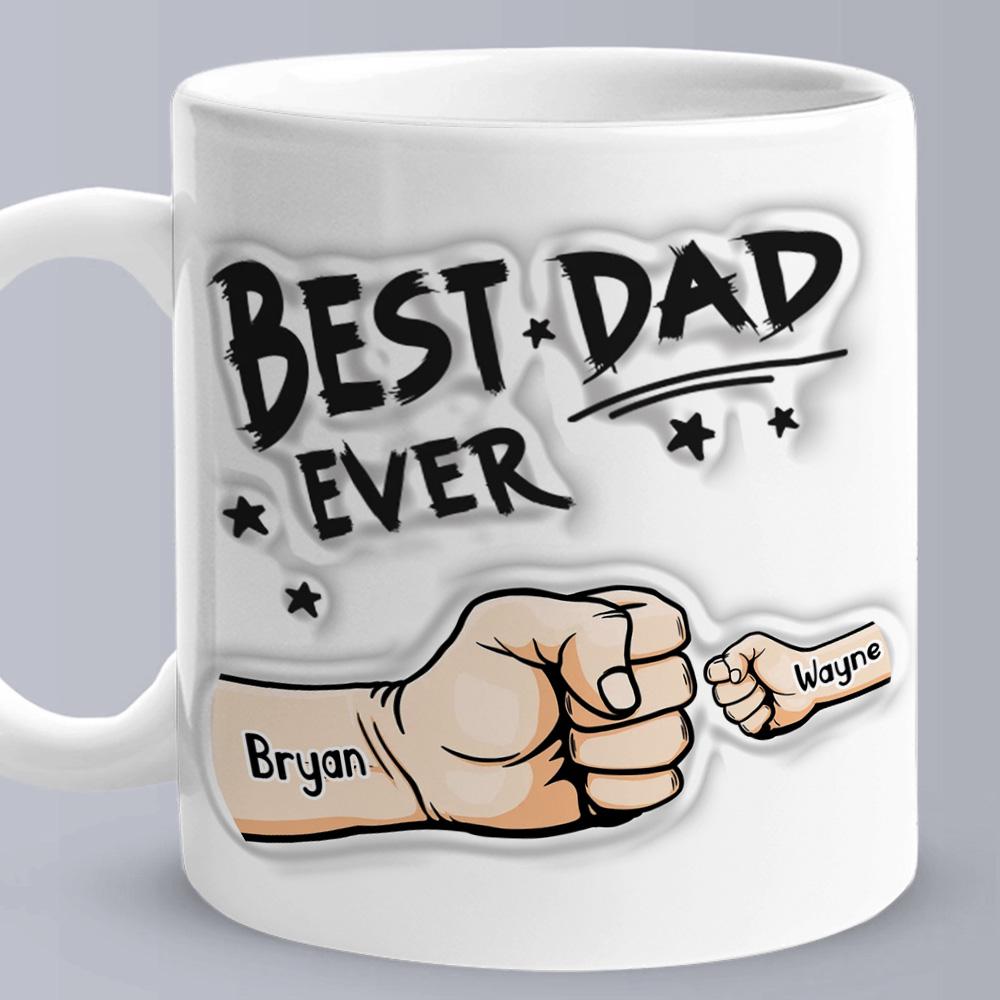 Personalized Dad Coffee Mug with Kids Names, Custom Father’s Day Mug, Gift for Dad from Kids, 3D Inflated Design Cup 11oz 15oz