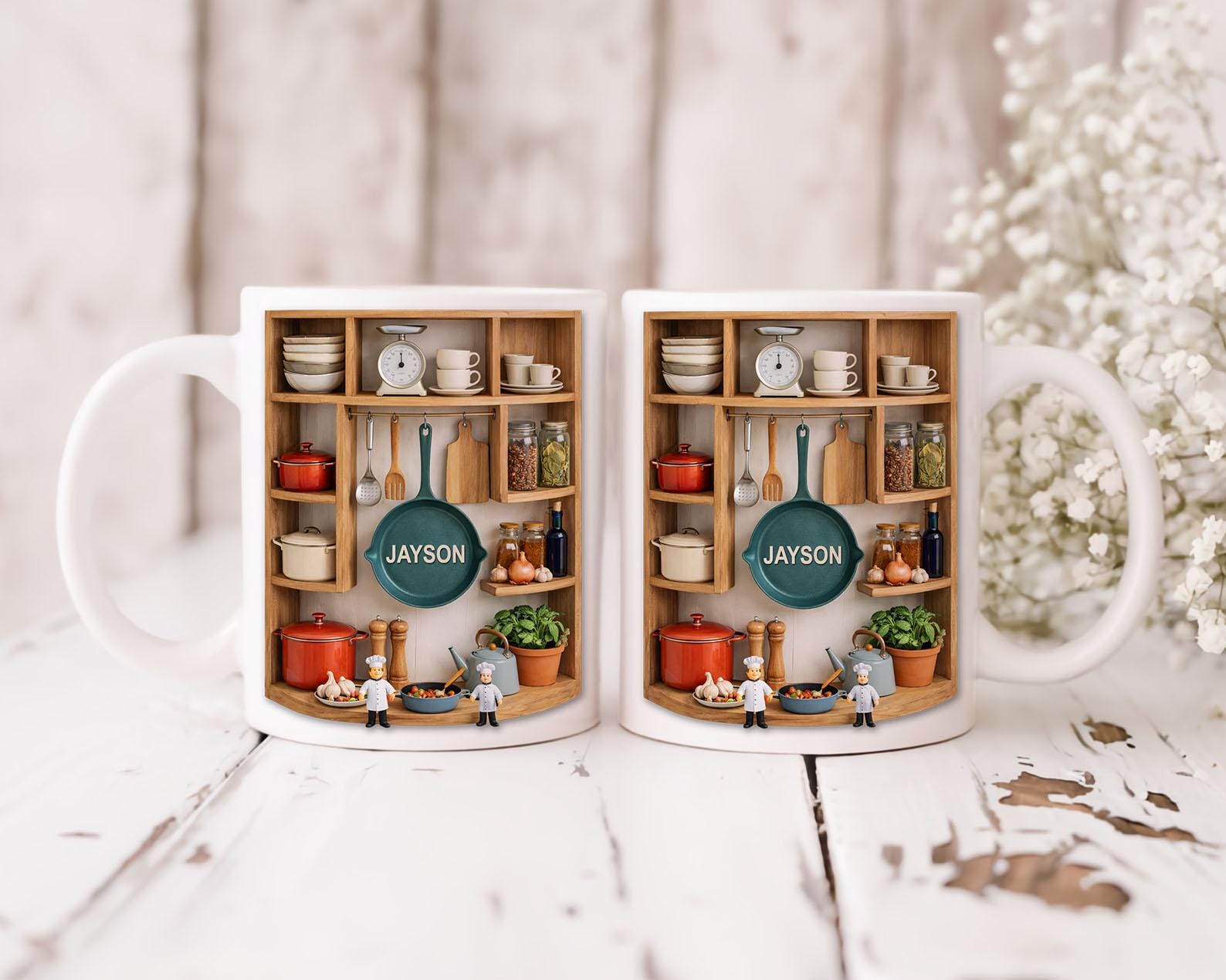 DIGITAL FILE Custom Name Cooking Mug Wrap Png, Faux 3D Chef 11oz Mug Wrap, Love Cooking Coffee Mug, 3D Kitchen Mug Png, Gift for Chef Mug