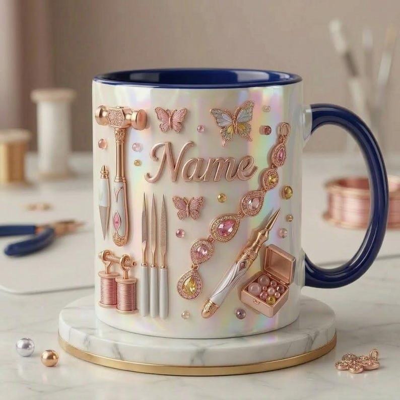 Jewelry Making Mug 3D, Faux 3D Effect Mug, Handmade Jewelry Mug, Personalized Maker Coffee Cup