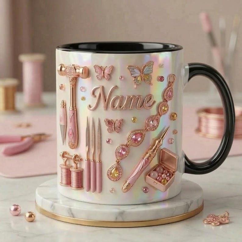 Jewelry Making Mug 3D, Faux 3D Effect Mug, Handmade Jewelry Mug, Personalized Maker Coffee Cup