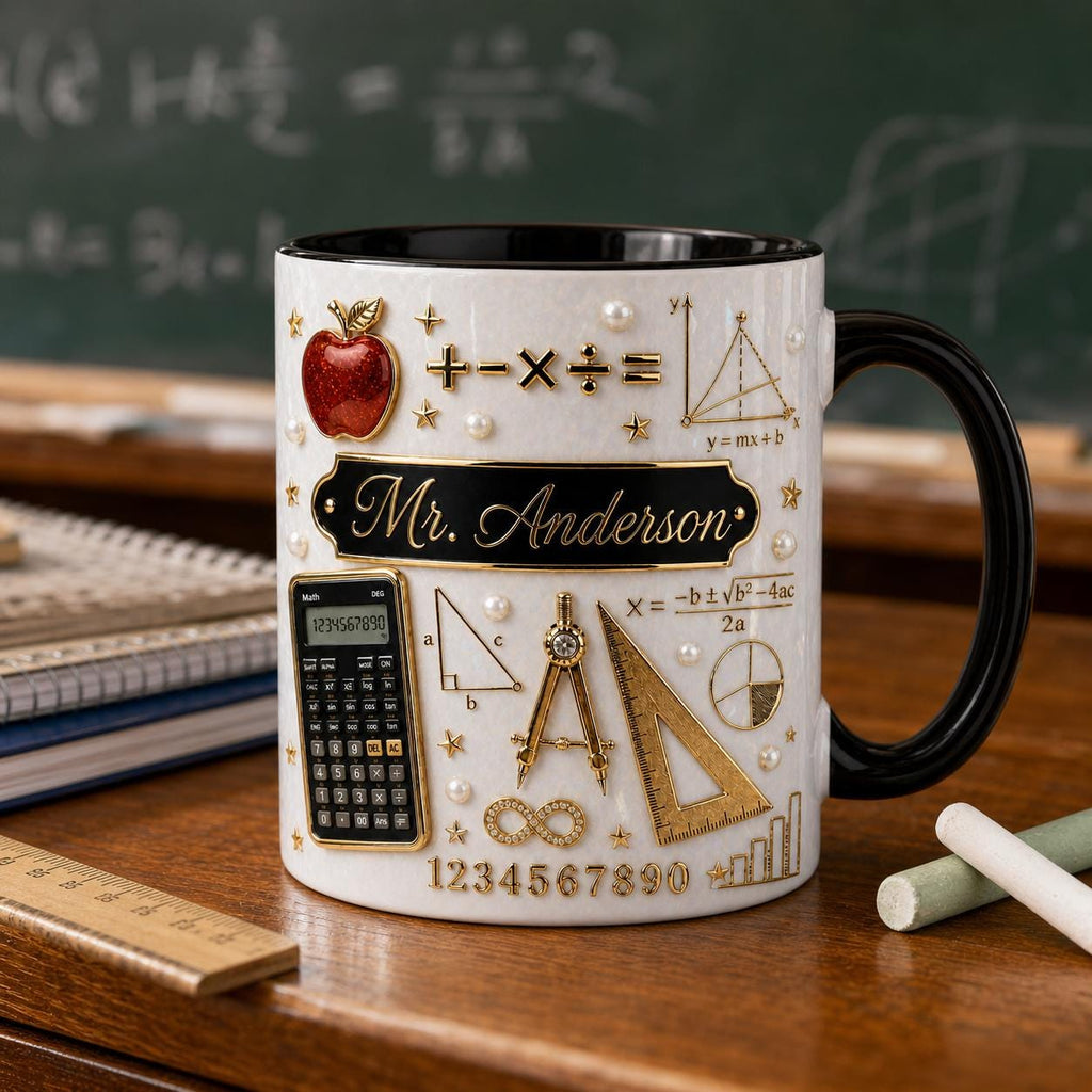 Custom Teacher Name 3D Effect Coffee Mug, Personalized Math Teacher Mug, Thank You Gift for Teacher, Teacher Appreciation Gift