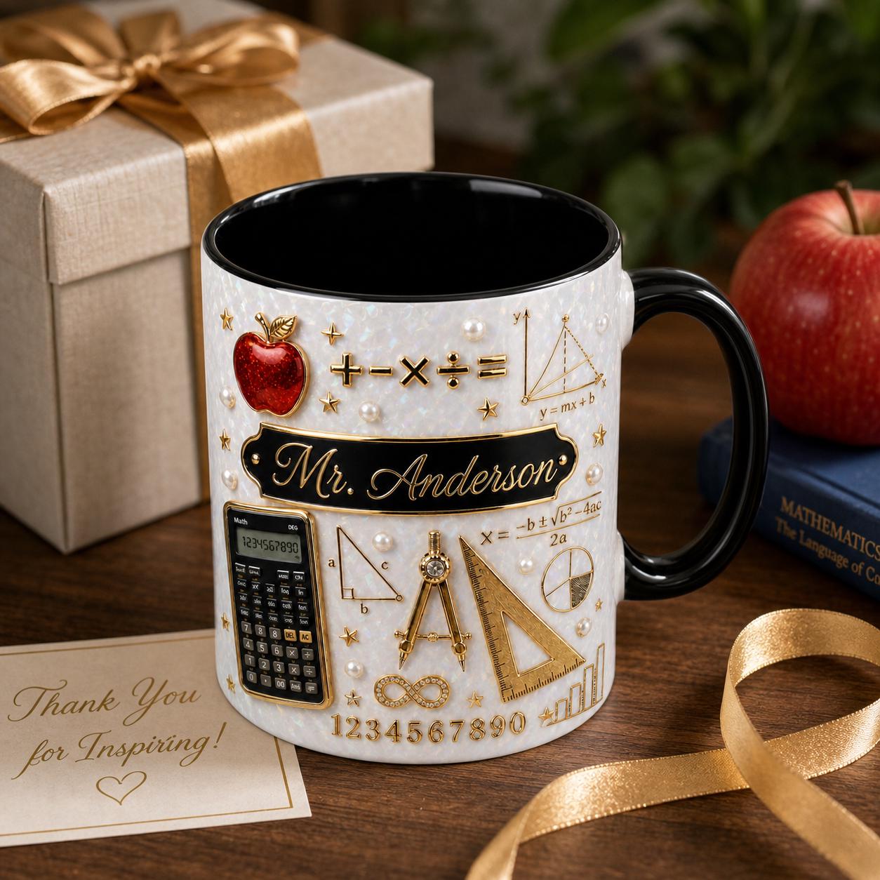 Custom Teacher Name 3D Effect Coffee Mug, Personalized Math Teacher Mug, Thank You Gift for Teacher, Teacher Appreciation Gift