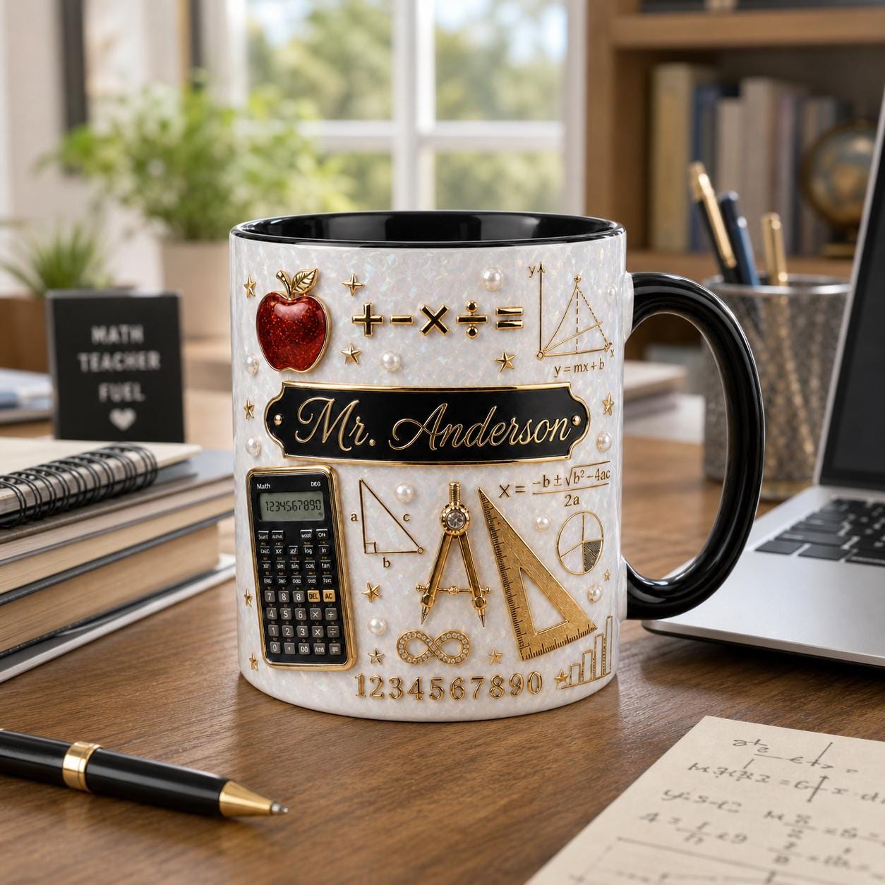 Custom Teacher Name 3D Effect Coffee Mug, Personalized Math Teacher Mug, Thank You Gift for Teacher, Teacher Appreciation Gift
