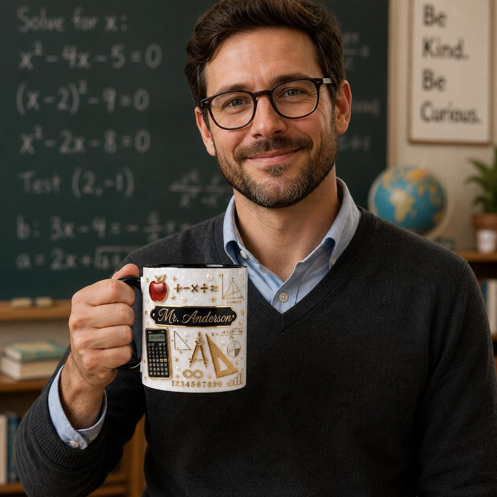 Custom Teacher Name 3D Effect Coffee Mug, Personalized Math Teacher Mug, Thank You Gift for Teacher, Teacher Appreciation Gift