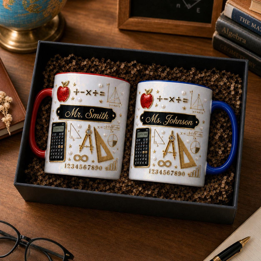 Custom Teacher Name 3D Effect Coffee Mug, Personalized Math Teacher Mug, Thank You Gift for Teacher, Teacher Appreciation Gift