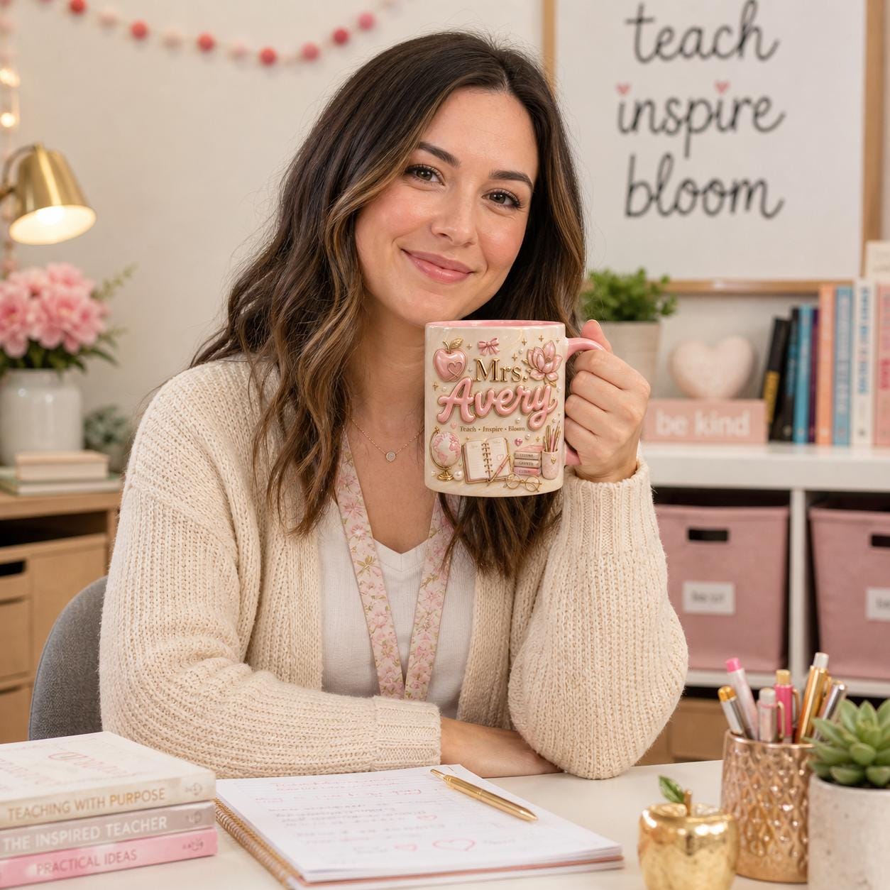 Personalized Teacher Name 3D Effect Coffee Mug, Custom Mr Mrs Teacher Mug, Apple Teacher Gift Cup, Back to School Teacher Gift for Him Her