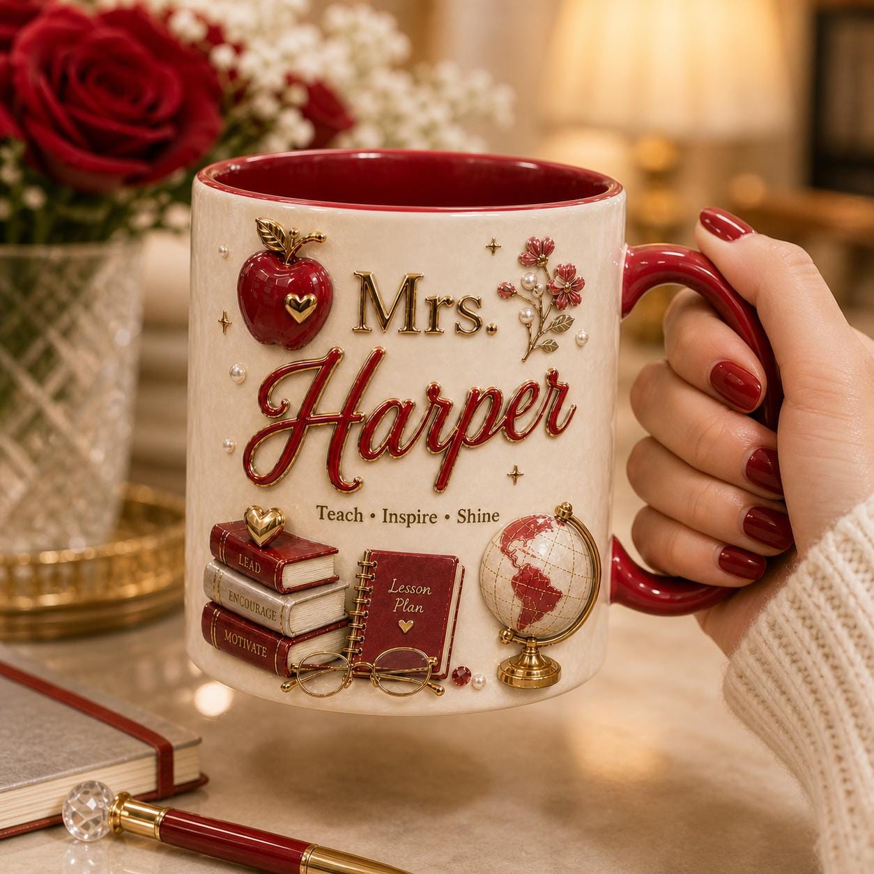 Personalized Teacher Name 3D Effect Coffee Mug, Custom Mr Mrs Teacher Mug, Back to School Gift for Him Her from Student Parents