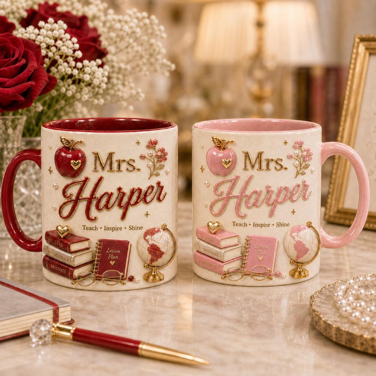 Personalized Teacher Name 3D Effect Coffee Mug, Custom Mr Mrs Teacher Mug, Back to School Gift for Him Her from Student Parents