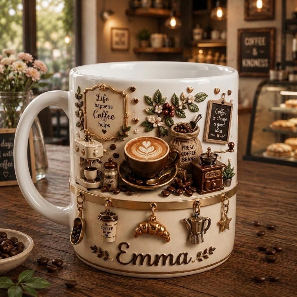 Personalized 3D Illusion Coffee Mug, Custom Name Barista Gift, Ceramic Latte Cup