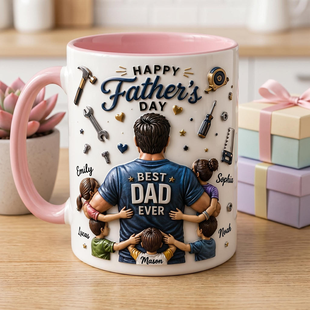 Personalized Dad Ever Mug, Father's Day Family Coffee Cup (Faux 3D)