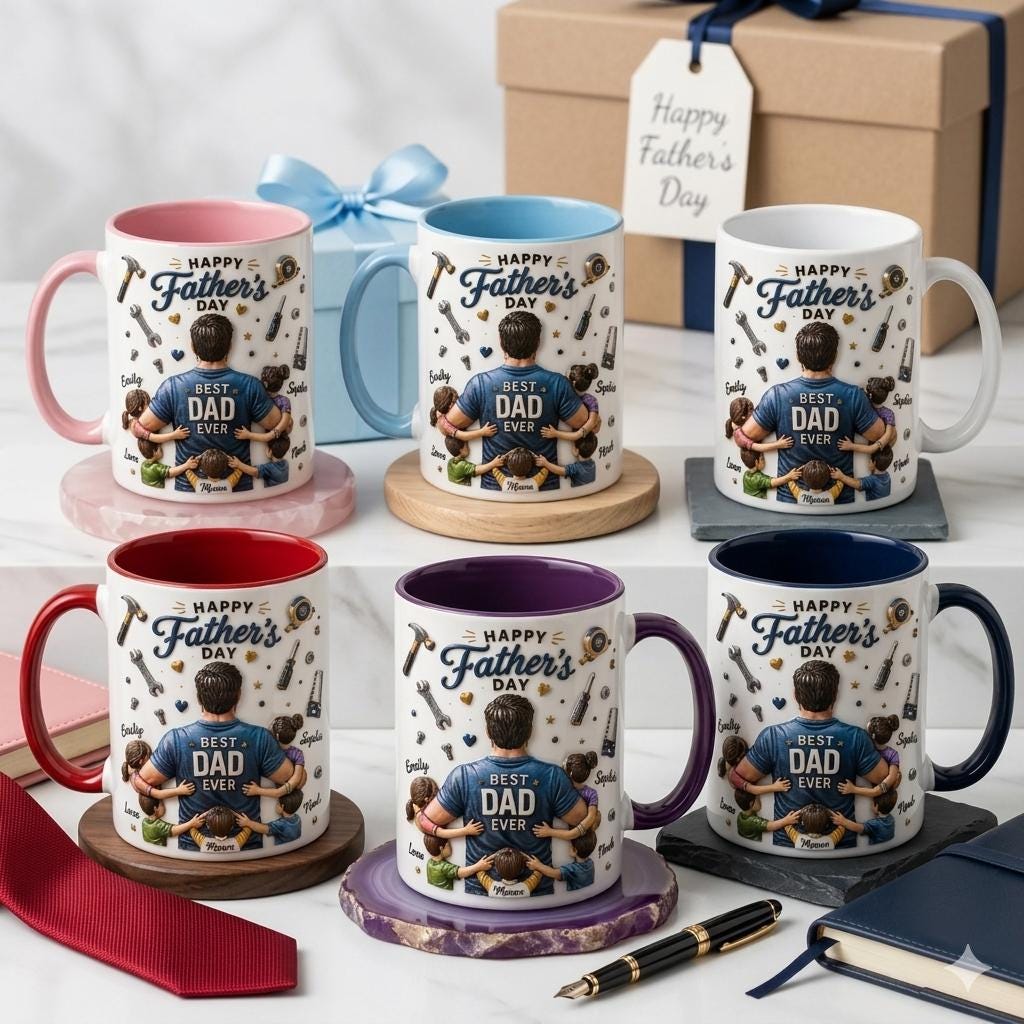 Personalized Dad Ever Mug, Father's Day Family Coffee Cup (Faux 3D)
