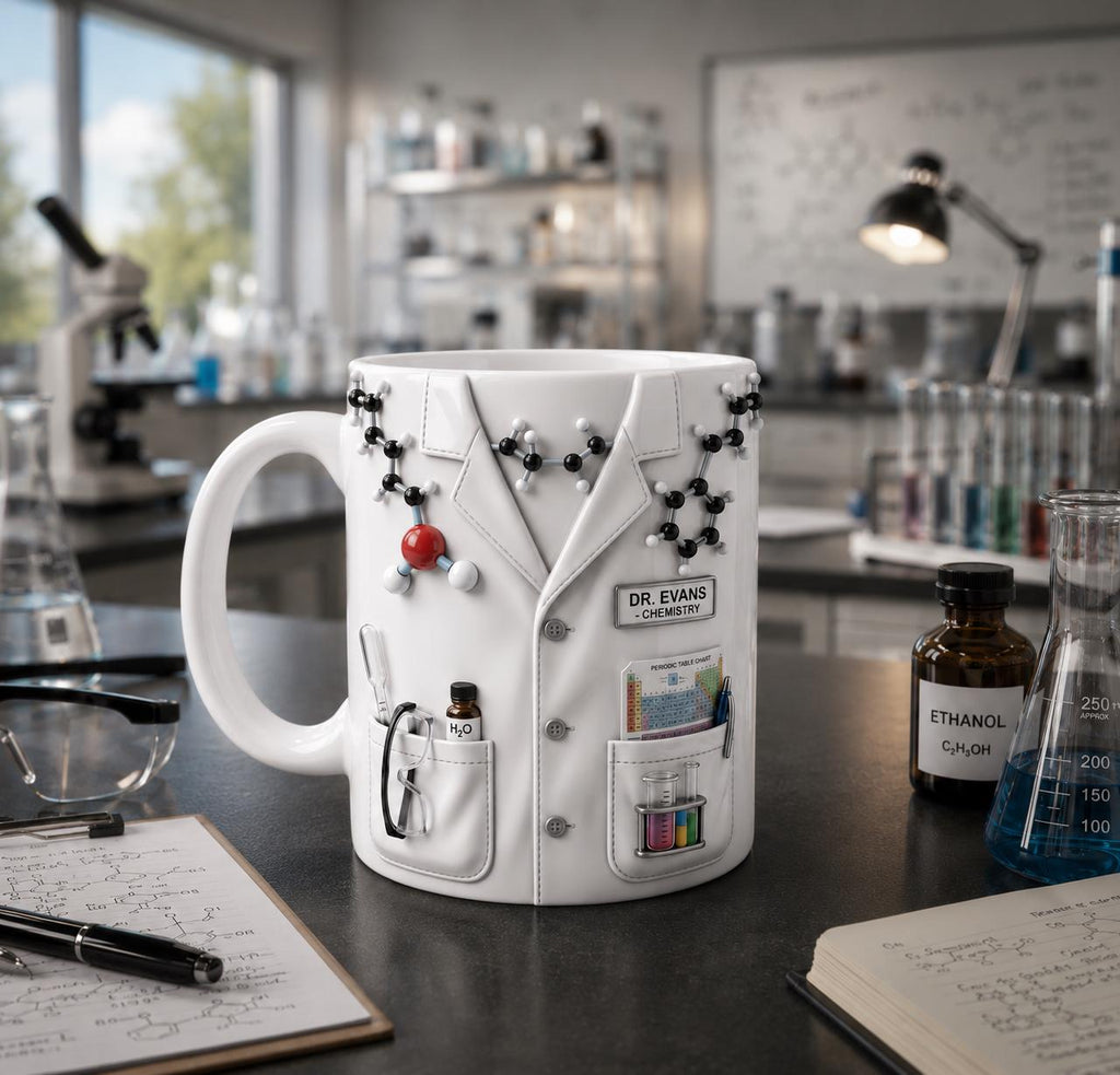 Personalized Chemist Mug with Name, Custom Lab Coat Coffee Cup, 3D Effect Science Teacher Gift, PhD Graduation Present,Pharmacist Doctor Cup