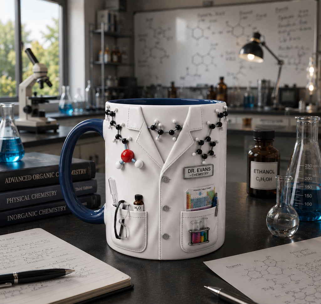 Personalized Chemist Mug with Name, Custom Lab Coat Coffee Cup, 3D Effect Science Teacher Gift, PhD Graduation Present,Pharmacist Doctor Cup