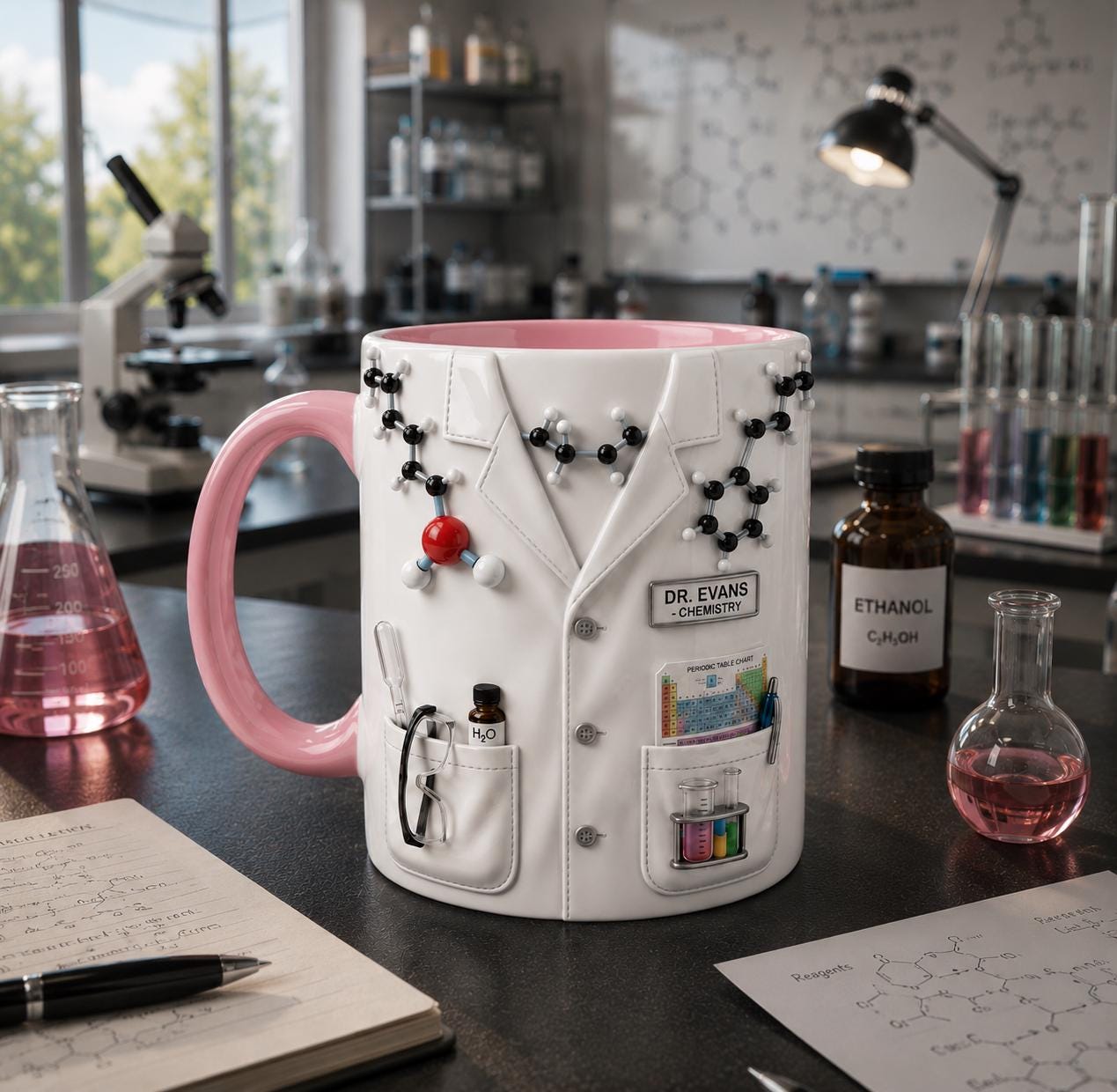 Personalized Chemist Mug with Name, Custom Lab Coat Coffee Cup, 3D Effect Science Teacher Gift, PhD Graduation Present,Pharmacist Doctor Cup