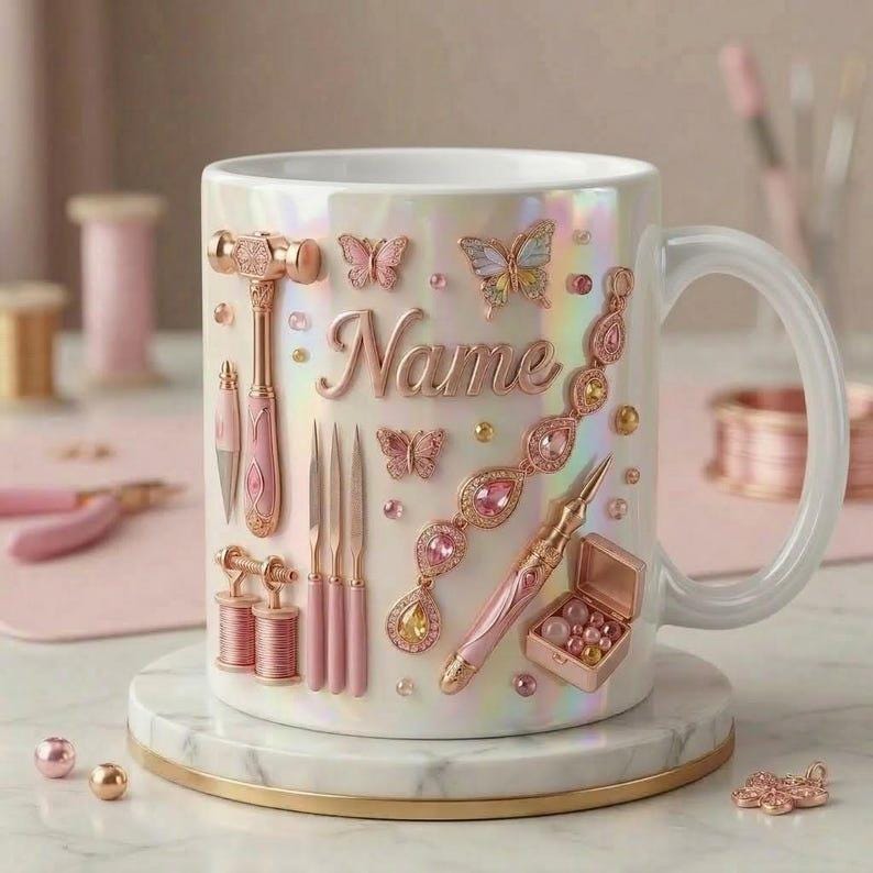 Jewelry Making Mug 3D, Faux 3D Effect Mug, Handmade Jewelry Mug, Personalized Maker Coffee Cup