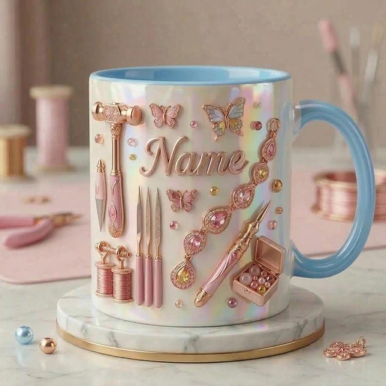 Jewelry Making Mug 3D, Faux 3D Effect Mug, Handmade Jewelry Mug, Personalized Maker Coffee Cup
