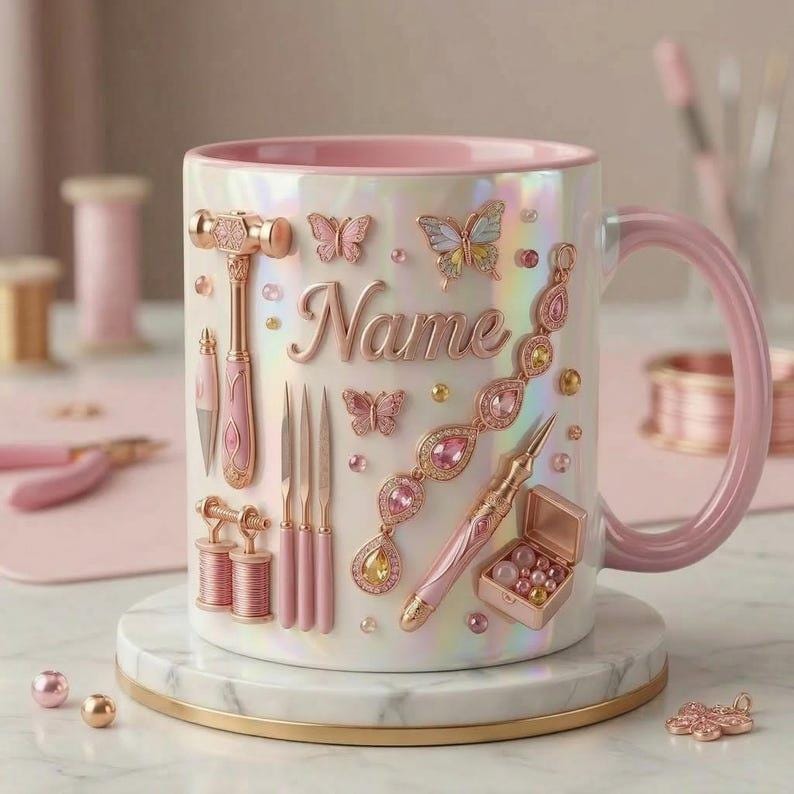 Jewelry Making Mug 3D, Faux 3D Effect Mug, Handmade Jewelry Mug, Personalized Maker Coffee Cup