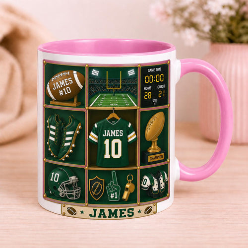 CUSTOM Football Mug with Name, Personalized Football Player Mug, Custom Sports Mug, Football Fan Gift, Team Jersey Mug, Athlete Gift for Him