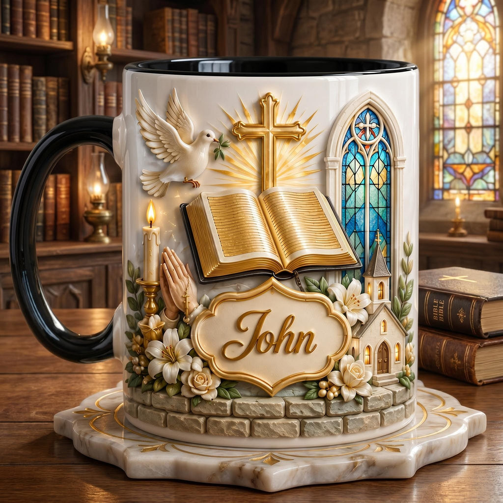 Personalized Christian Mug, Bible Cross Faith Coffee Mug, Custom Name Religious Gift